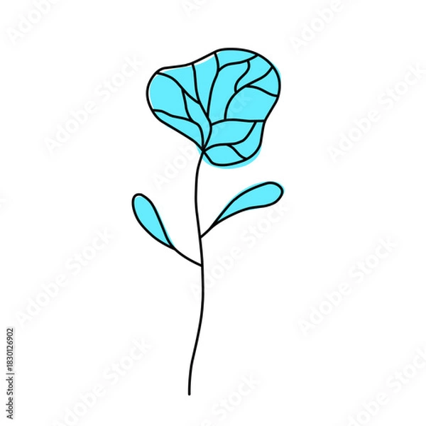 Fototapeta Simple hand-drawn floral illustration with leaves and petals, ideal for botanical themes, invitations, decorative designs, and vintage style graphics