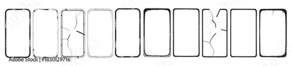 Obraz Set of distressed rectangular frames with grunge texture and cracked worn border variations Concept of vintage decay rough design