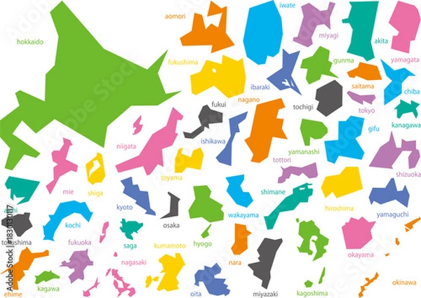 Obraz シンプルでグラフィカルな日本の47都道府県セット