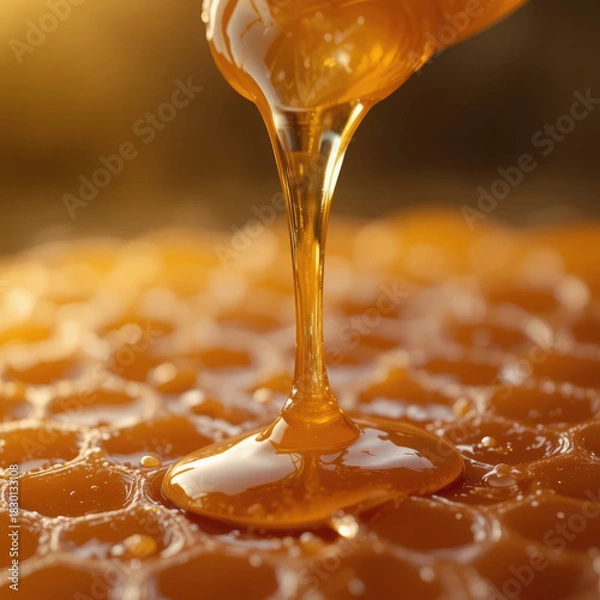 Obraz Delicious honey dripping on honeycomb close up shot