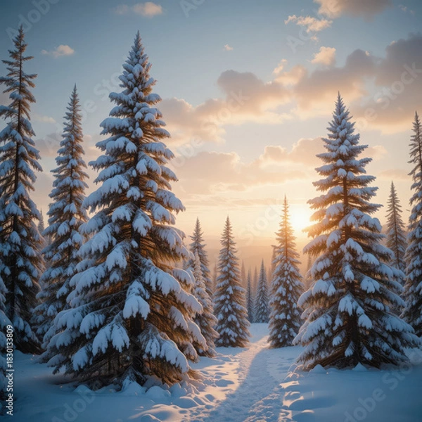 Obraz Winter wonderland snow covered trees scenic landscape