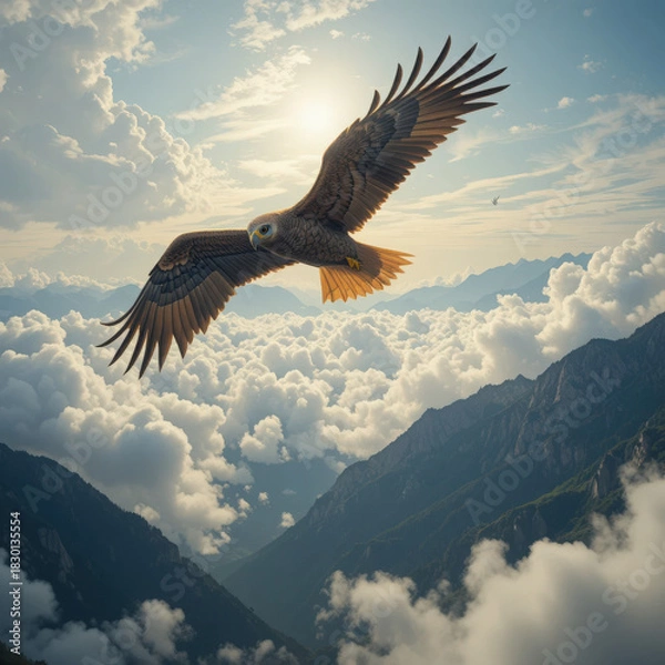 Obraz Eagle soaring high above clouds mountain majestic