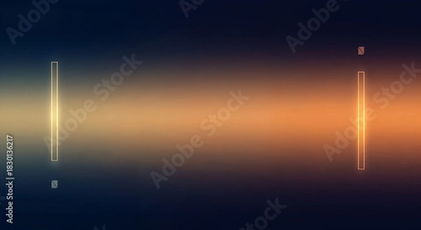 Fototapeta Dark abstract orange and blue gradient background with glowing golden vertical neon lines on the sides, perfect for text space