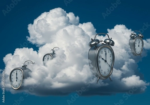 Obraz Surreal floating clocks in a cloudy sky representing time and concept