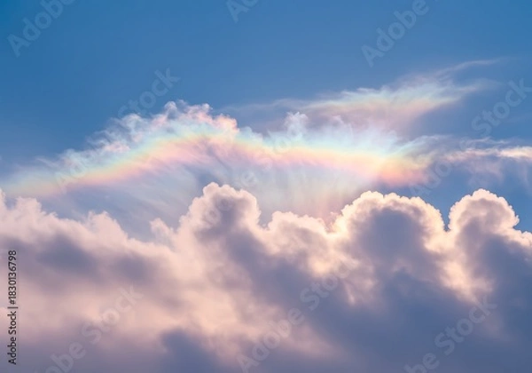 Obraz Vibrant rainbow over fluffy clouds under blue sky during daytime