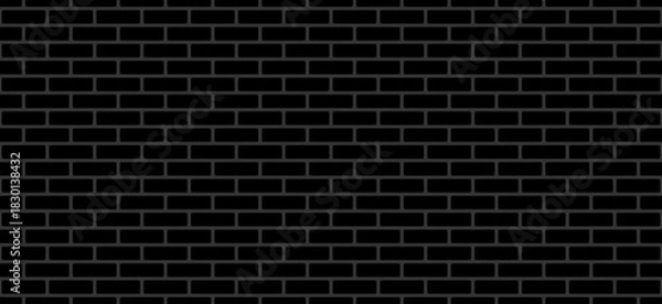 Obraz Black brick wall Background. Panorama format. Texture seamless pattern. Vector illustration