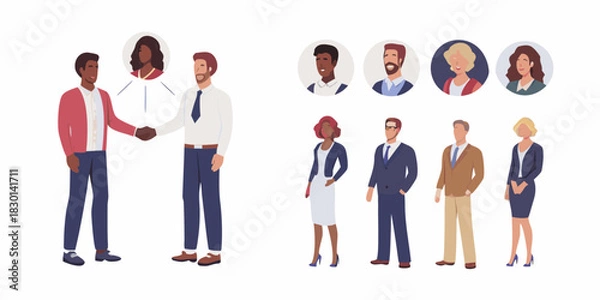 Obraz Diverse business team handshake portraits and full body group