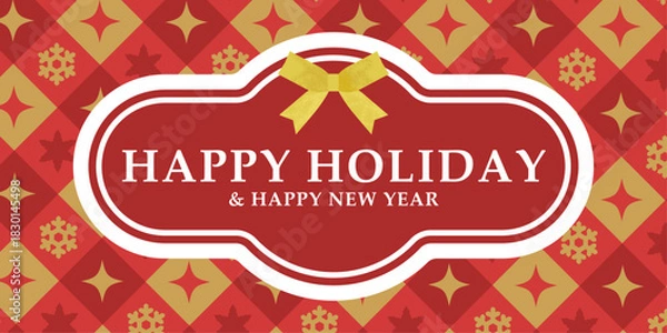 Obraz HAPPY HOLIDAY｜赤と金のクリスマスパターン背景・ホリデーカード（横長）ベクター素材 バナー コピースペース
