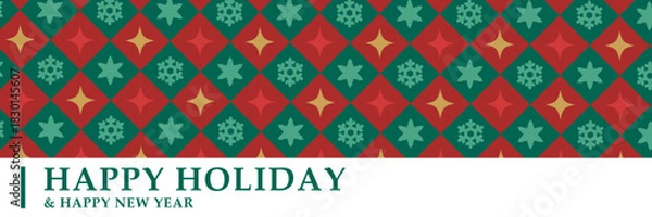 Obraz HAPPY HOLIDAY｜クリスマスパターン背景付きホリデーカード・年末年始メッセージ（横長）
