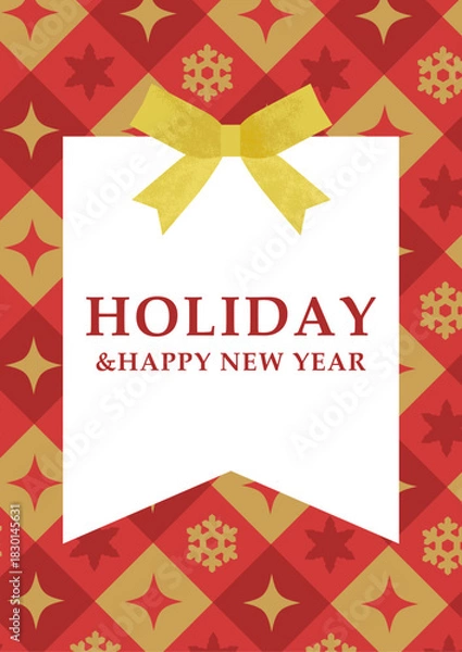 Obraz HOLIDAY｜赤と金のクリスマスパターン背景・ホリデーカード（縦型デザイン）ベクター素材 コピースペース バナー