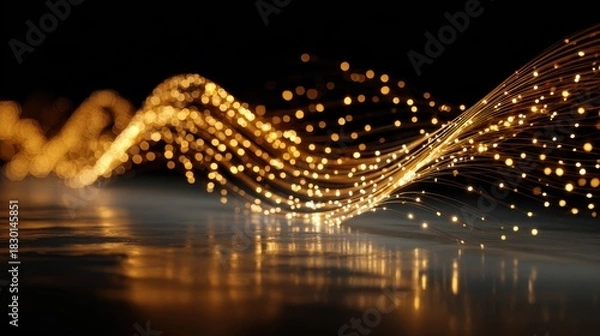 Fototapeta Elegant Flowing Lights with Soft Glows in a Dark Background