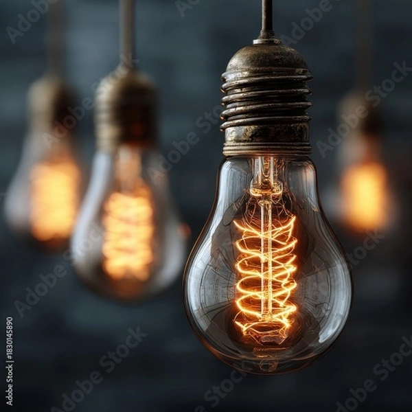 Fototapeta Vintage Edison Light Bulbs with Warm Glow in Rustic Setting
