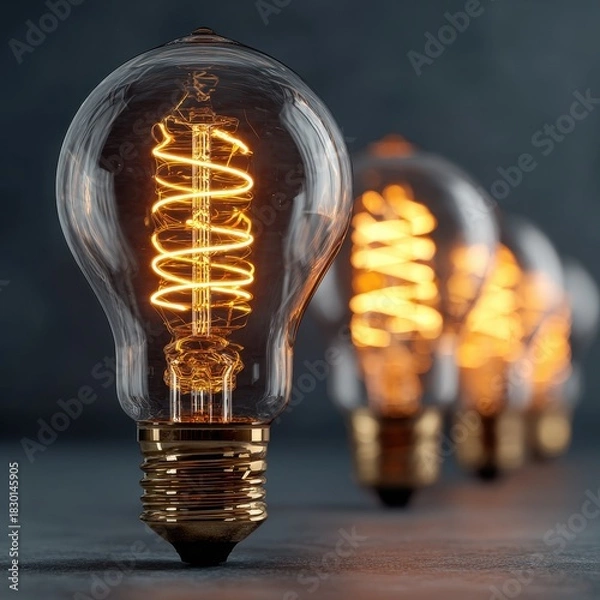 Fototapeta Vintage Light Bulb with Filament Glow on Dark Slate Background