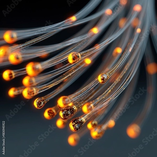 Fototapeta Fiery Light Trails with Bright Glowing Orbs on Dark Background