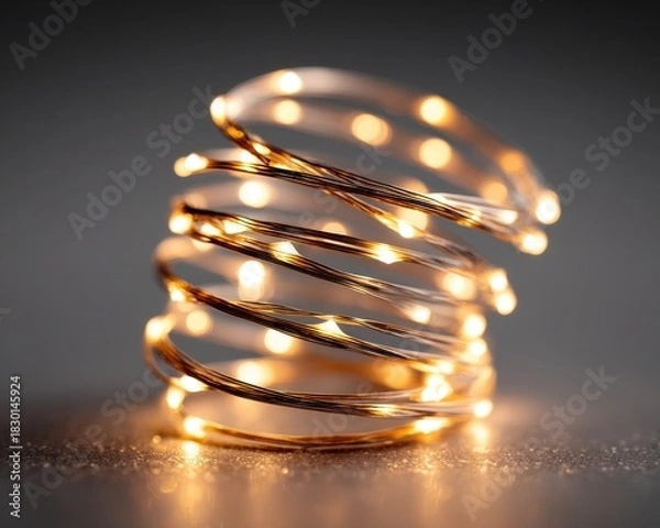 Fototapeta Beautiful Swirl of Copper Wire with Warm LED Lights Illuminated