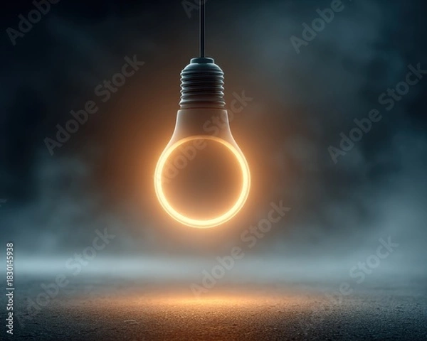 Fototapeta Glowing Light Bulb Pendant with Misty Background and Warm Glow