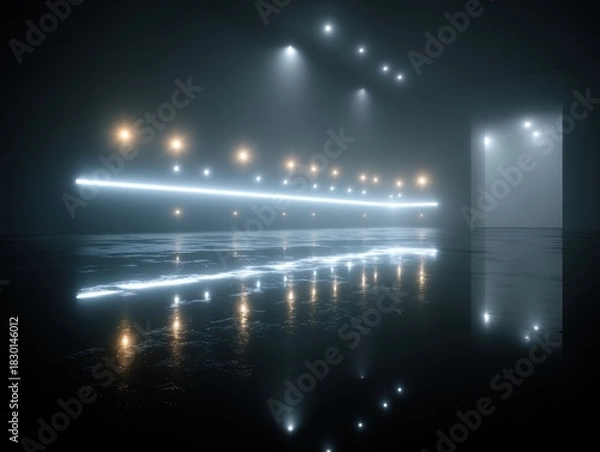Fototapeta Futuristic Ambient Space with Neon Lights and Reflections in Fog