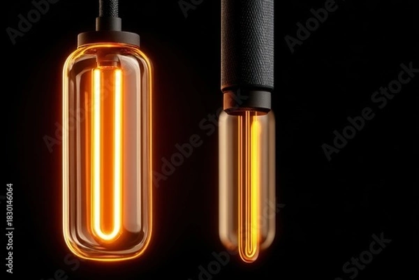 Fototapeta Vintage Styled Edison Light Bulbs with Warm Glow on Dark Background