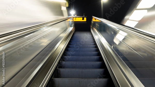 Fototapeta Escalator in Duesseldorf - Art Picture with movement - Into the Unknown. High quality photo