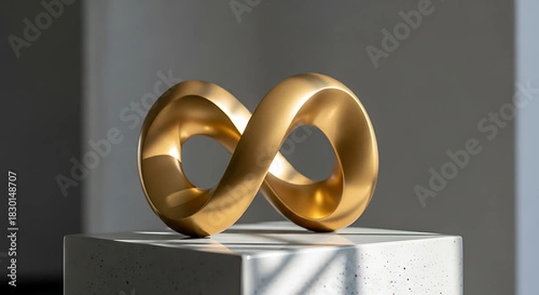 Obraz Golden infinity symbol sculpture on gray pedestal