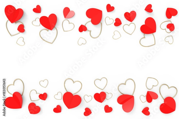 Obraz Red paper hearts and gold pattern hearts banner on transparent background. Design for Happy Valentine's Day celebrate
