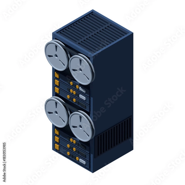 Fototapeta Server rack. Isometric server. Server network equipment. Computer network technology. Isometric technology