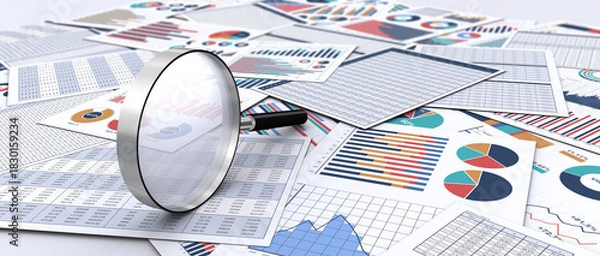 Obraz ビジネス書類と虫メガネ