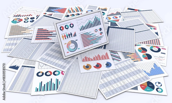 Obraz ビジネス資料とデータを表示したタブレットPC