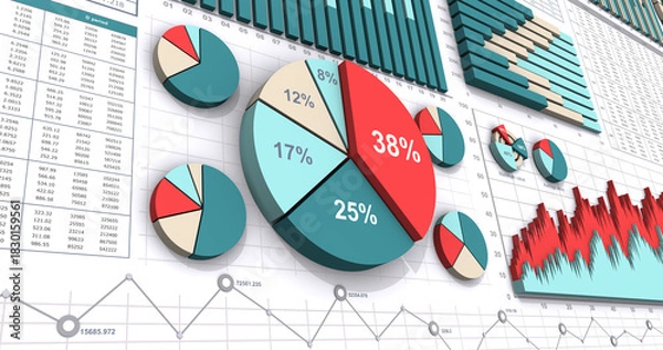 Obraz 3Dで表現したビジネスチャートやグラフ