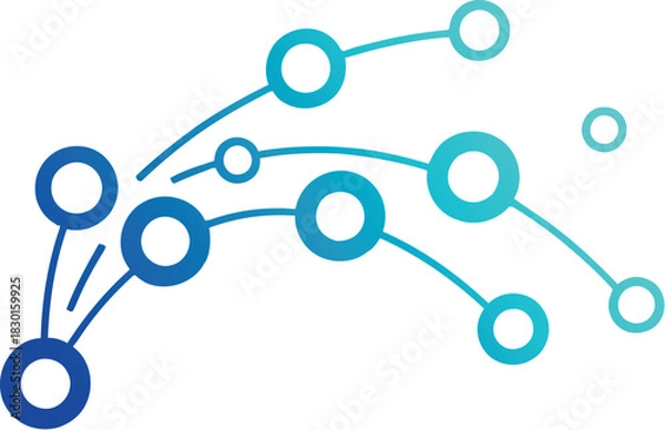 Fototapeta Abstract graphic of a network with interconnected blue nodes representing connectivity and data flow.