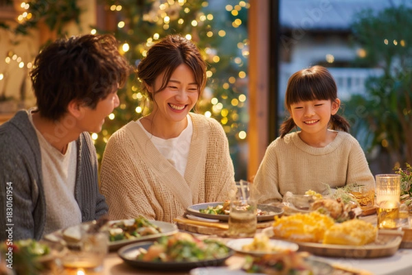 Obraz クリスマスパーティーを楽しむ日本人の家族