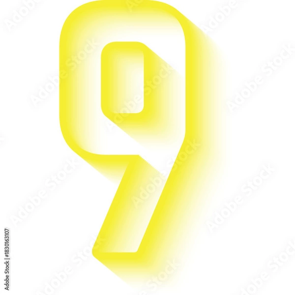 Fototapeta Stylized Yellow Number Nine With Shadow Effect And Transparent Background Numeric Symbol