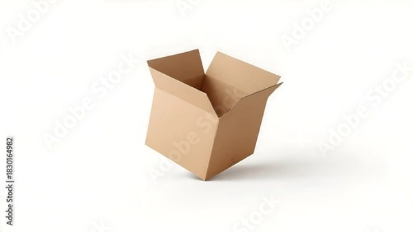 Fototapeta Open Cardboard Shipping Box Standing on Clean White Background