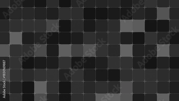 Fototapeta Digital Square Grid Matrix monochrome shifting seamless loop 2D illustration for network security diagnostics, server data processing, and clean minimalist technology backgrounds