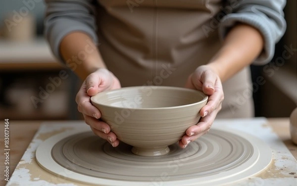 Fototapeta Woman Making A Bowl In The Pottery Studio. High quality