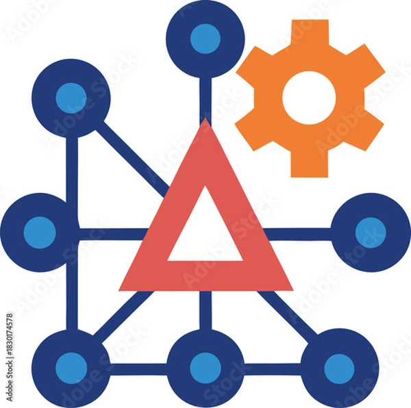 Fototapeta Abstract machine learning symbol with geometric shapes and data flow