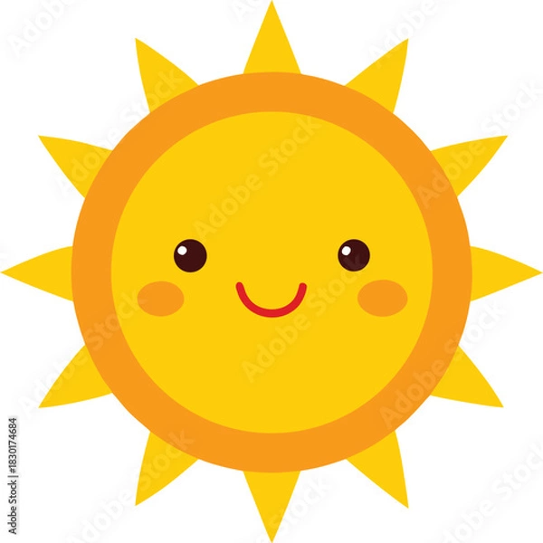 Fototapeta Cute smiling sun character logo design with cheerful expression