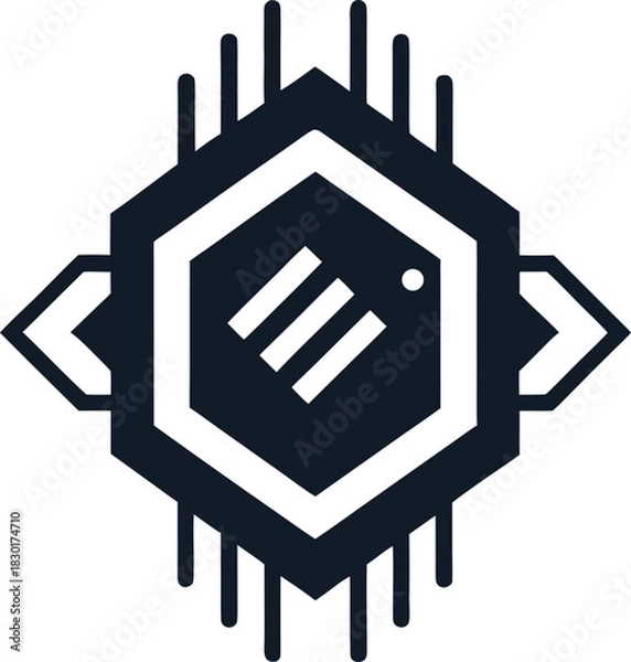 Fototapeta Futuristic circuit board chip symbol on a clean white background