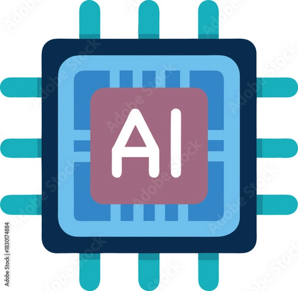 Fototapeta Modern ai processor chip icon with abstract circuit board elements