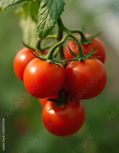 Fototapeta Vibrant Red Tomatoes Ripening on the Vine in a Garden