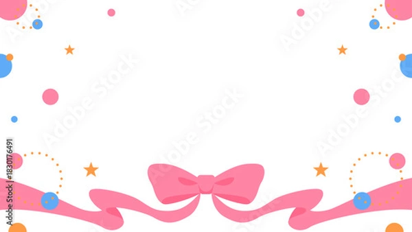 Fototapeta リボンのデコレーションフレーム、円形オブジェクト、ポップなデザイン、16：9サイズ