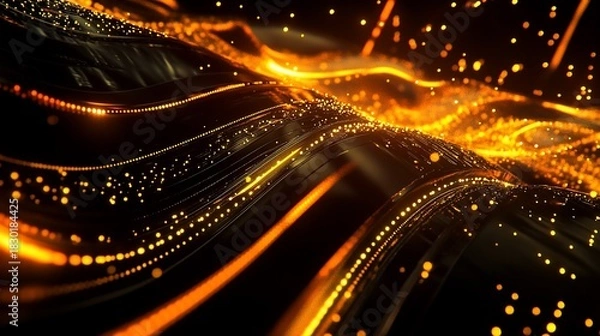 Fototapeta Abstract Golden Waves: A Digital Art Exploration of Light and Energy