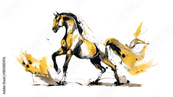 Fototapeta 力強い金の馬_アナログ風_透過素材