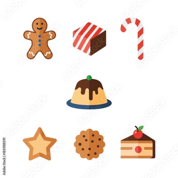 Fototapeta Minimal Vivid Christmas Food Icon Set