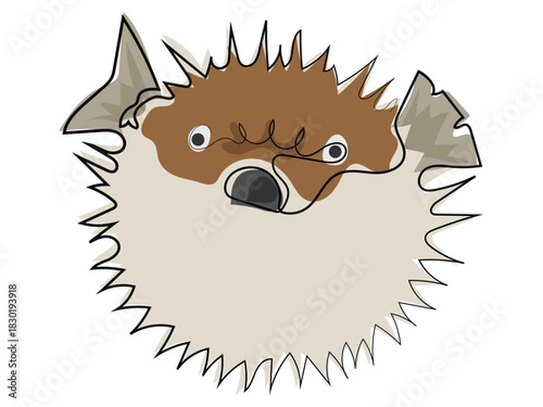 Obraz Puffer fish in a continuous line drawing