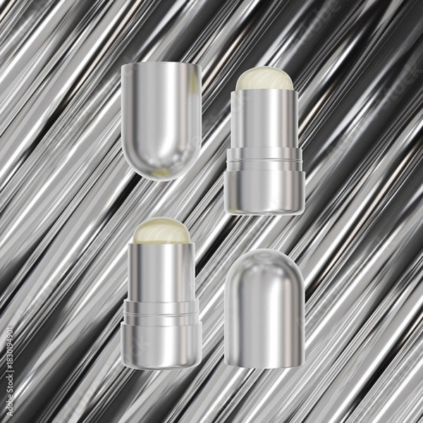 Obraz Luxury Rotating Solid Cream Tube mockup, metallic foundation Stick packaging, silver electroplating makeup twist up tube packaging, close cap lipstick Tubes packaging, Cylindrical Deodorant container