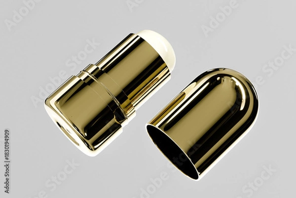 Obraz Luxury golden lipstick mockup, metallic foundation Stick packaging, gold electroplating makeup twist up tube packaging, Cylindrical Deodorant Packaging, Rotating makeup blush cream container