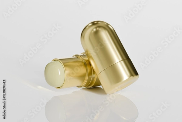 Obraz Luxury golden lipstick mockup, metallic foundation Stick packaging, gold electroplating makeup twist up tube packaging, Cylindrical Deodorant Packaging, Rotating makeup blush cream container