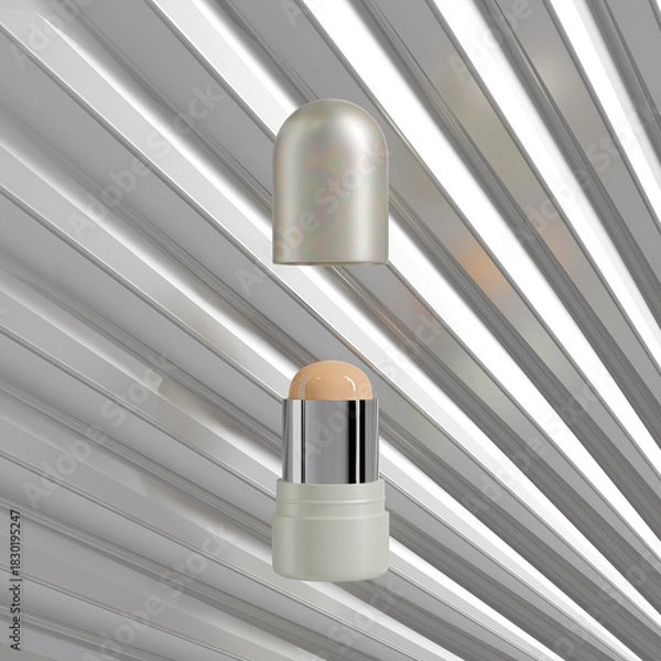 Fototapeta Luxury foundation Stick mockup, twist up lipstick tube packaging mockup, Sunscreen Stick Tubes with clear translucent cap, Cylindrical Deodorant container, Rotating lip balm Tube packaging mockup