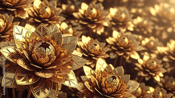 Obraz Luxurious metallic golden flowers background Generative ai 89754491 1